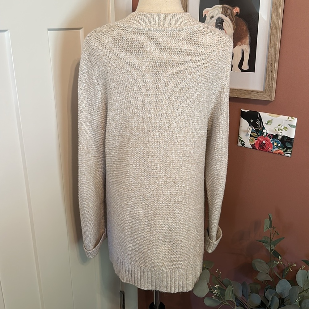 J. Jill V-neck long sleeve oatmeal heather cotton blend ribbed trim M sweater - Picture 7 of 13